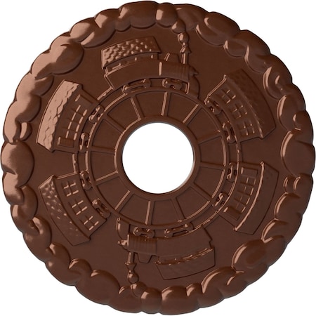 Ekena Millwork Kendall Train Station Medallion (Canopies up to 3 7/8"), 18 1/2"OD x 3 7/8"ID x 1"P, Copper Penny CM18KDCPS